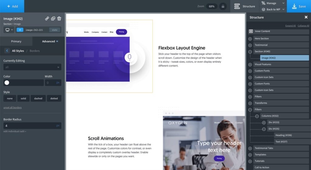 Interface of WordPress Oxygen Builder