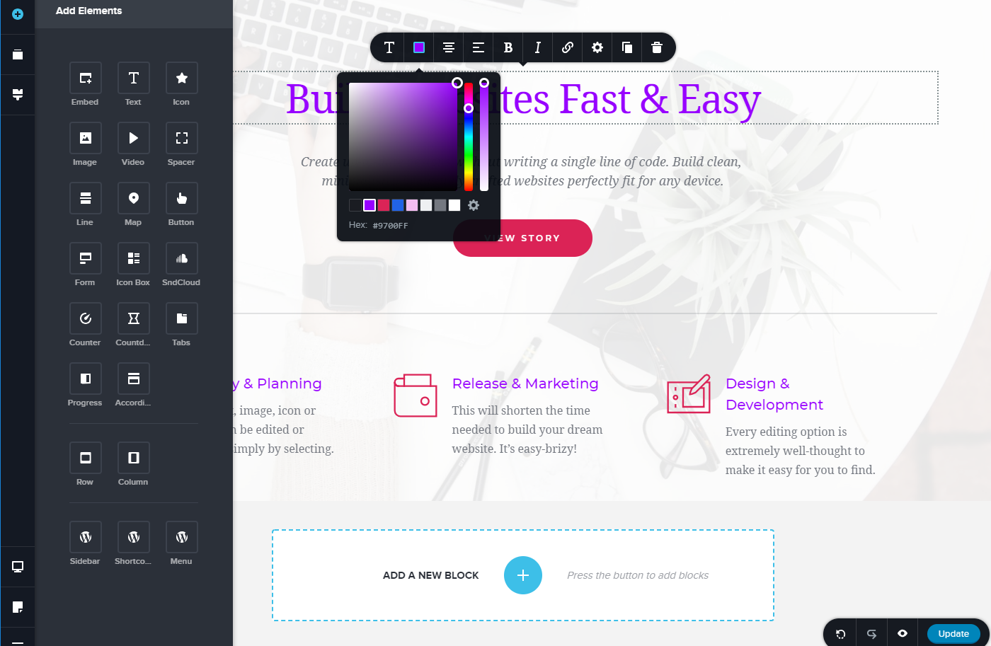 Brizy Page Builder Interface