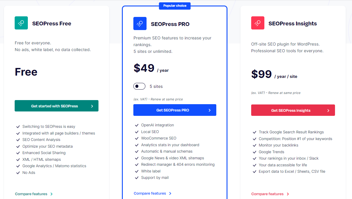 SEOPress Plugin Pricing