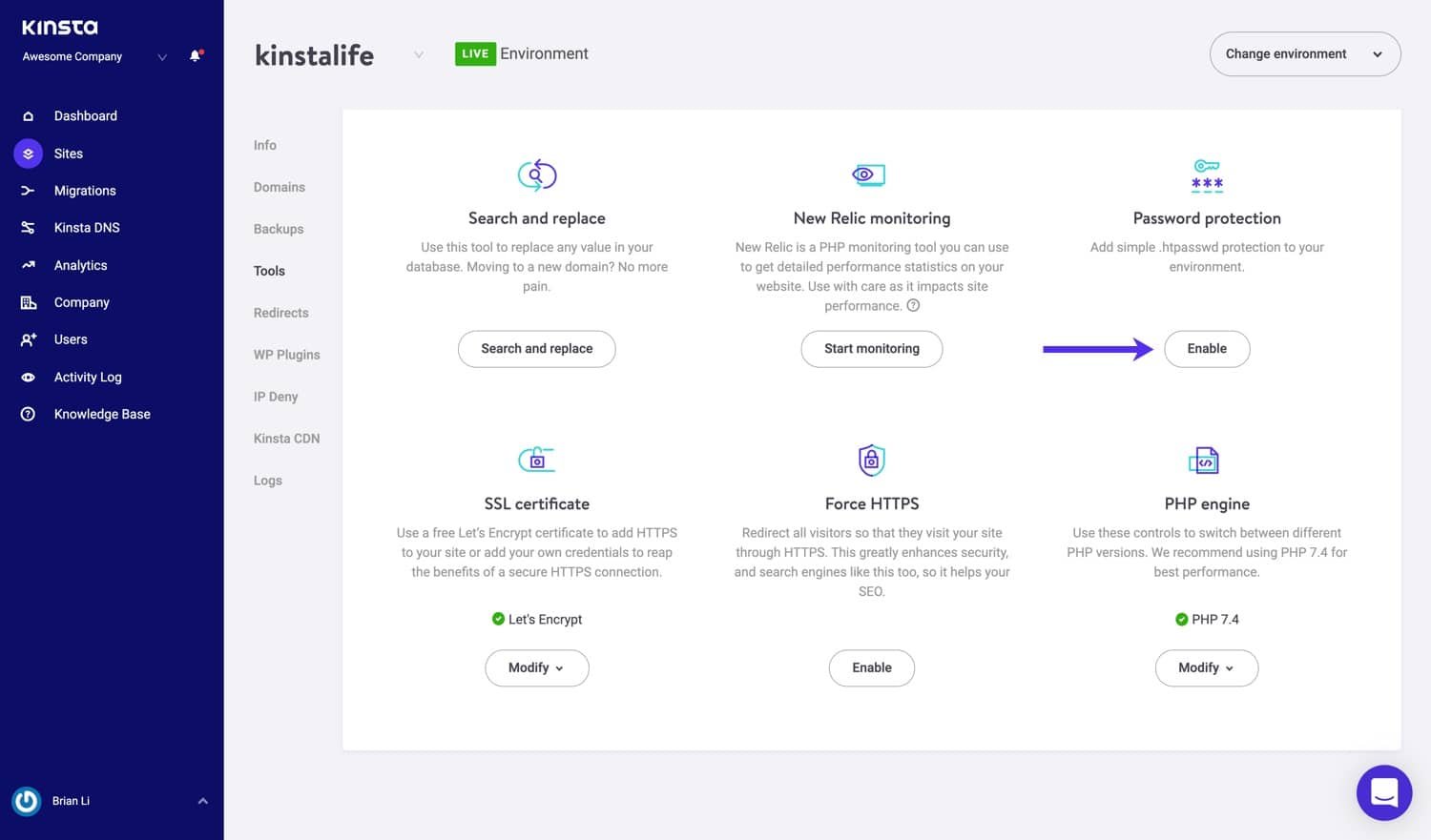 My Kinsta Dashboard